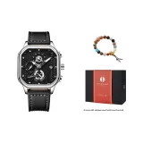 Стальной корпус, черный циферблат + браслет из бусин с 18 бусинами бодхи