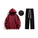 Комплект одежды: Флисовая подкладка (Бордовая толстовка + Черные штаны)