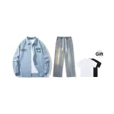 Комплект одежды (Синий топ + Винтажные синие джинсы) В комплекте с футболкой