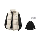 Слоновая кость жилет + черный свитшот с круглым вырезом