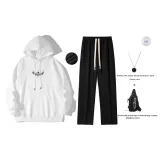 Белый набор утолщенный с флисовой подкладкой (с ожерельем + сумка через плечо)