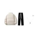 Комплект (Абрикосовая хлопковая куртка + черные повседневные штаны с флисовой подкладкой) в комплекте с ожерельем