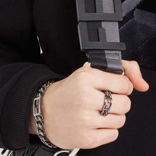 Fendi Baguette Alloy Bracelets Dark Silver Men's