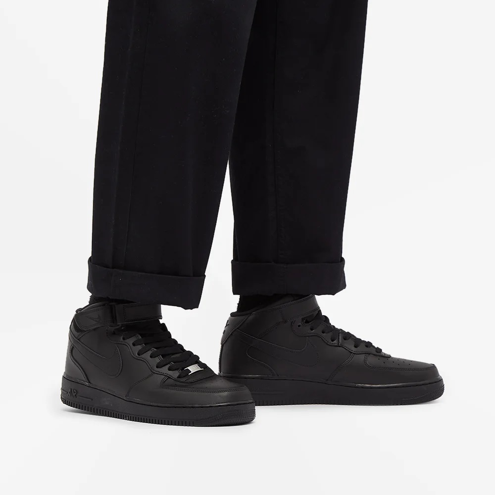 Nike Air Force 1 07 Кожа На липучке Дышащий MID Скейтборд Обувь Мужская Чисто Черная