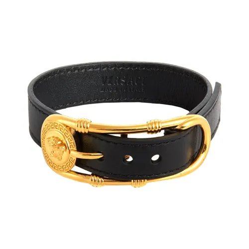 VERSACE Коровья кожа, Металлические браслеты, Черный, Мужской