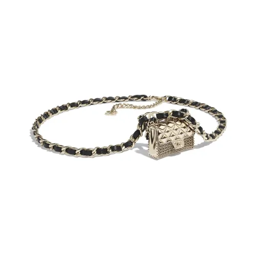 CHANEL Металл и овечья шкура, цепочки для талии, золотой и черный, женские