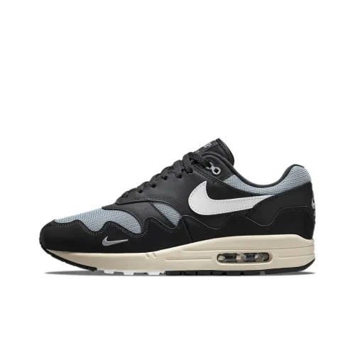Patta co-brand x Nike Air Max 1 Low Топ Air Cushion Повседневные Беговые кроссовки Унисекс Черный Серый