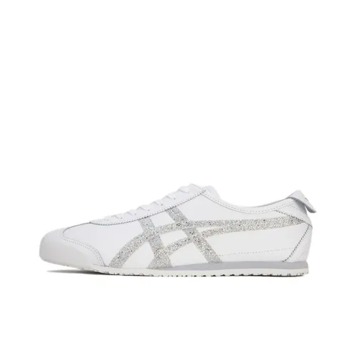 Onitsuka Tiger MEXICO 66 Устойчивый к истиранию Низкий Топ Повседневная обувь Унисекс Белый Серебряный