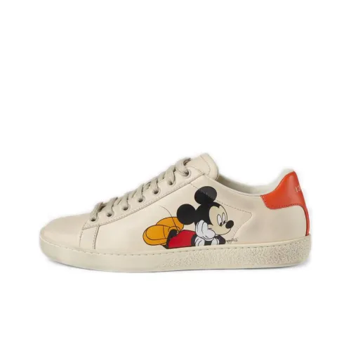 Disney x Gucci Ace Low Топ Стильные Скейтбординги Женские Сливочный Цвет Эффект состаривания