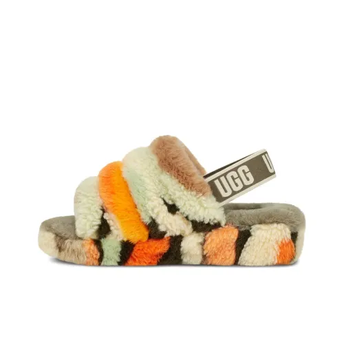 UGG FLUFF YEAH Slide Cali Collage Слипоны Средний каблук Женские Оливково-зеленый