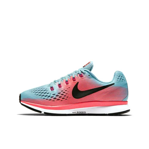 Nike Pegasus 34 Air Zoom Shock Absorbers Slip-resistant Abrasion-resistant Low Top Tennis Shoes Women's Red Blue Black