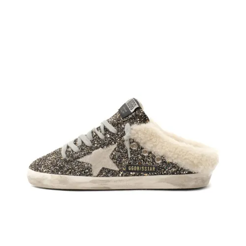 Golden Goose Супер Звезда Sabot Стильные Скейтбординги Женские Черный Золото Состаривание