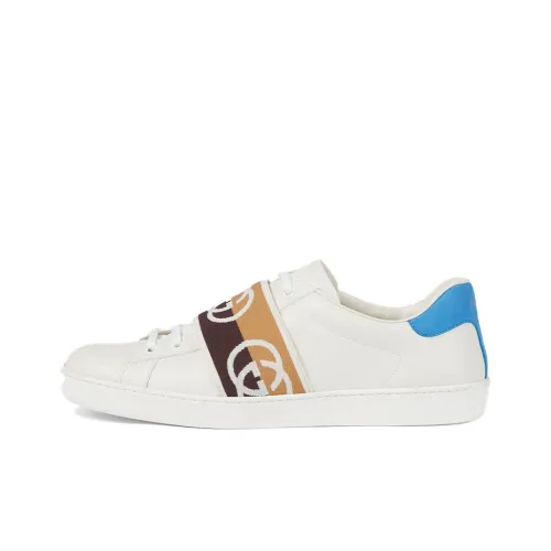 GUCCI Ace Low Топ Стильные Скейтбординги Мужской Белый Синий