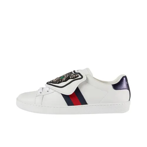 GUCCI Ace Mystic Кошка Низкий Топ Стильные Скейтбординги Женские Белые