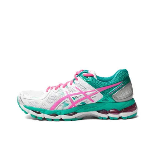 Asics Gel Kayano 21 Устойчивые к истиранию Низкие Кроссовки для Бега Женские Белые Красные Зеленые