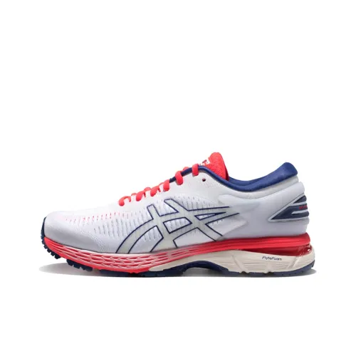 Asics Gel Kayano 25 Устойчивые к истиранию Низкие Кроссовки для Бега Женские Белые Красные Ширина D