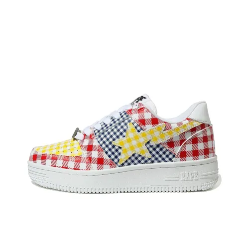 A BATHING APE STA BAPE совместный бренд GINGHAM Check MULTI Узор BAPE STA Низкий Топ Стильные Скейтбординги Женские Красный Желтый