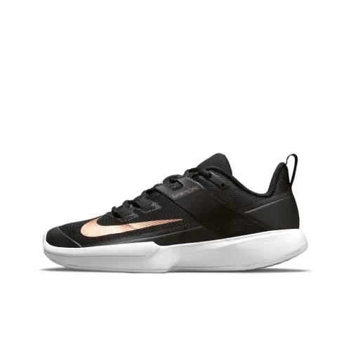 Nike Court Vapor Lite Shock Absorbers Противоскользящие Устойчивые к истиранию Низкий Топ Теннисные Кроссовки Женские Черный Золото Белый