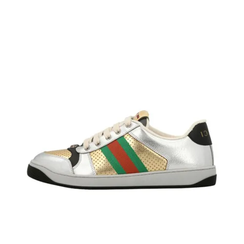 GUCCI Screener Потертый Обувь Низкие Кроссовки для Скейтбординга Женские Золотые Серебряные