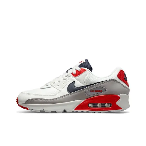 Nike Air Max 90 Амортизация Износостойкий Низкий Топ Повседневные Беговые Кроссовки Мужские Белый Красный Синий