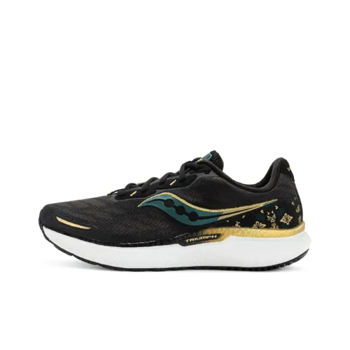 Saucony Triumph 19 Амортизаторы Slip-resistant Resistant к истиранию Низкий топ Повседневные беговые кроссовки Унисекс Черный Золотой
