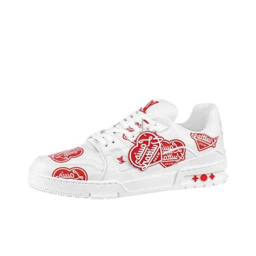 LOUIS VUITTON Коллаборация с Nigo Кроссовки для скейтбординга Trainer Low Топ Мужские Белые и Красные