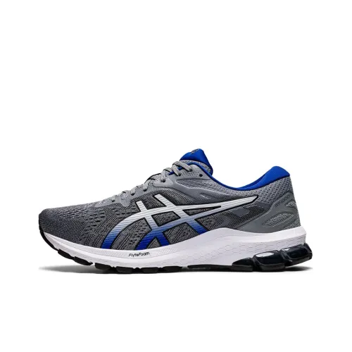 Asics GT 1000 10 Устойчивый к износу Дышащий Низкий Топ Беговые кроссовки Мужские Серый Белый Синий 2E Ширина