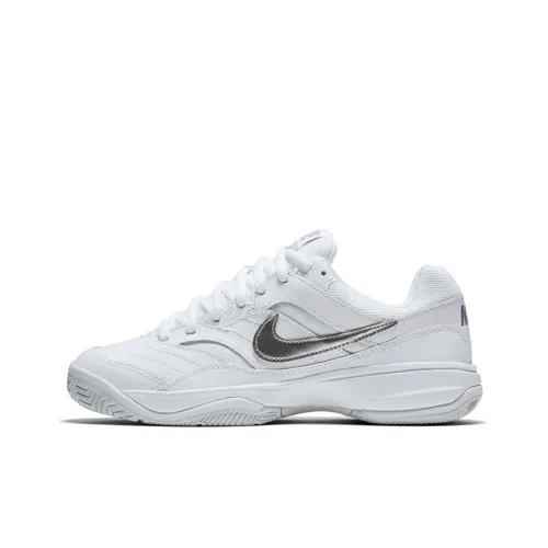Nike Court Lite Амортизаторы Шок Устойчивые к Износу Низкий Топ Кроссовки для Тениса Женские Белые Серебряные