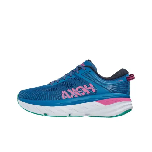 HOKA ONE ONE Bondi 7 Дышащий Легкий Устойчивый к истиранию Противоскользящий Низкий Топ Беговые кроссовки Женские Синий
