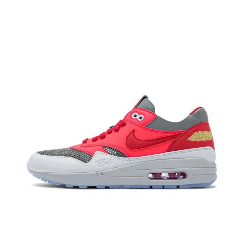 CLOT x Nike Air Max 1 Устойчивый к истиранию Низкий Топ Повседневные Беговые кроссовки Унисекс Серый Красный