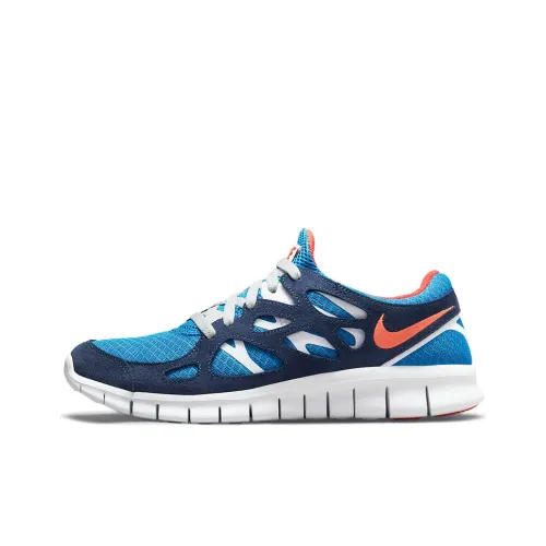 Nike Free Run 2,0 Амортизация Устойчивый к истиранию Дышащий Легкий Верх Низкая Верх Беговые кроссовки Мужские Синий Оранжевый