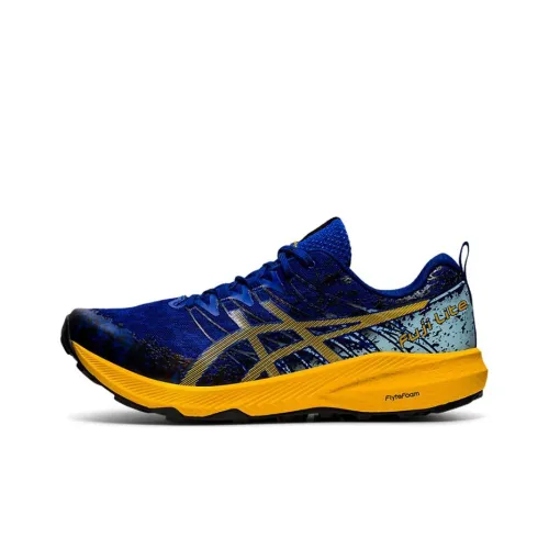Asics Fuji Lite 2 Устойчивый к истиранию Дышащий Низкий Топ Тренировочные Беговые кроссовки Мужские Синий Желтый