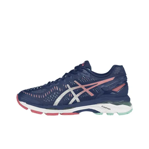 Asics Gel Kayano 23 Устойчивый к истиранию Дышащие Низкие Кроссовки для Бега Женские Синие Серебристые Розовые