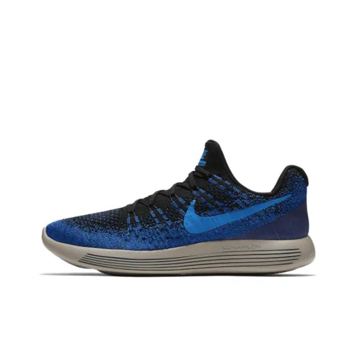 Nike LunarEpic Flyknit 2 Амортизаторы Уменьшающие Удар Противоскользящие Устойчивые к Износу Низкий Топ Беговые Кроссовки Мужские Синий Черный