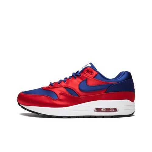 Nike Air Max 1 Амортизация Износостойкий Низкий Топ Марафон Беговые кроссовки Унисекс Красный Синий