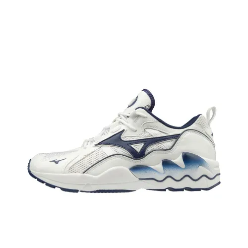 Mizuno Wave Rider 1 Противоскользящие Устойчивые к износу Дышащие Низкие Беговые кроссовки Мужские Белые и Синие