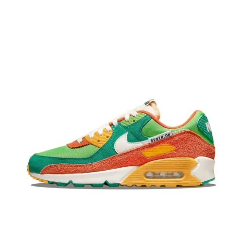 Nike Air Max 90 Low Беговые кроссовки Мужские Зеленый Оранжевый Пэчворк