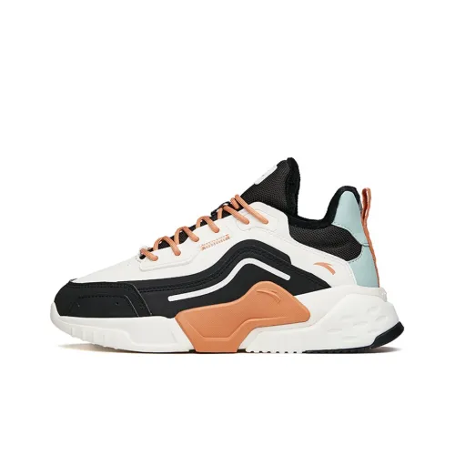 ANTA Низкие беговые кроссовки для женщин черно-белые-зеленые модный верх из кожи подкладка из флиса