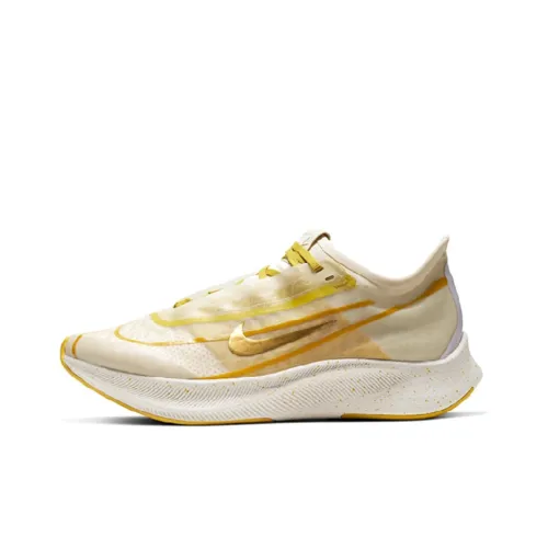 nike Zoom Fly 3 Амортизаторы Шок Устойчивость к Слипажу Устойчивость к Износу Низкий Топ Марафон Беговые кроссовки Женские Белые Золотые