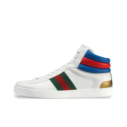 GUCCI Ace High Топ Стильные Скейтбординги Мужской Белый синий красный