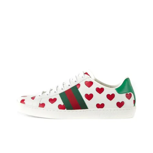 GUCCI Ace Low Топ Стильные Скейтбординги Женские Белые Red Valentine's Day Ограниченная серия