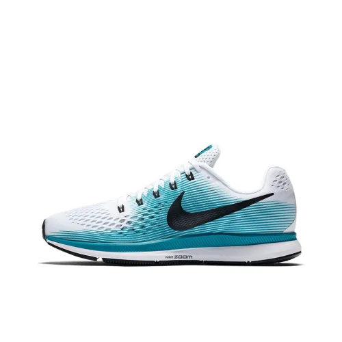 Nike Pegasus 34 Air Zoom Shock Absorbers Slip-Resistant Breathable Low-Top Tennis Shoes Men's White Blue