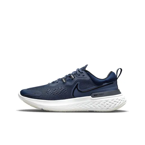 Nike React Miler 2 Амортизация Противоскользящий Дышащий Верх Низкие Повседневные Беговые Кроссовки Мужские Полночный Синий