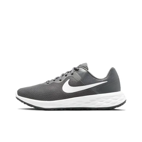 Nike REVOLUTION 6 Амортизирующие Шипоустойчивые Аbrasion Resistant Низкий Топ Беговые кроссовки Мужские Серый Белый Широкая подошва