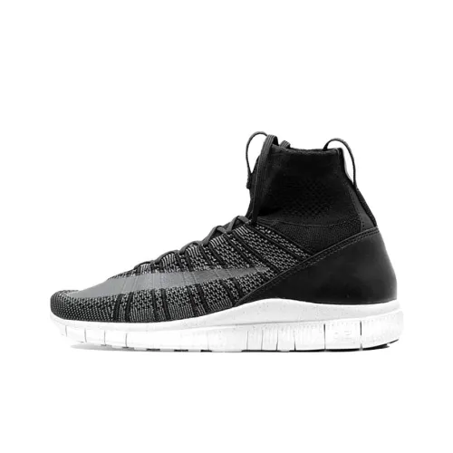 Nike Free Flyknit Амортизация Противоскользящий Дышащий Легкий Верх Высокие Беговые Кроссовки Мужские Черные Серые