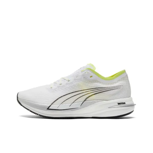 PUMA Deviate NITRO Амортизация Дышащий Отводящий пот Низкий топ Беговые кроссовки Женские Белый Светло-желтый