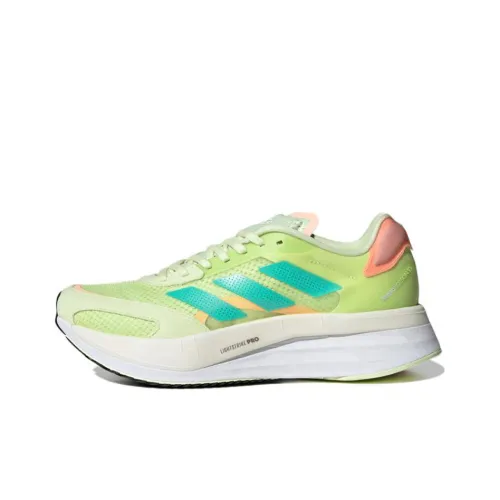 Adidas Adizero Boston 10 Устойчивый к истиранию Дышащий Низкий Топ Карбоновая плита Марафон Беговые кроссовки Женские Желтый зеленый