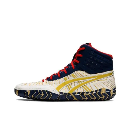 Asics Aggressor 4 MID Топ Беговые кроссовки Мужские Белый Синий Желтый Многоцветный