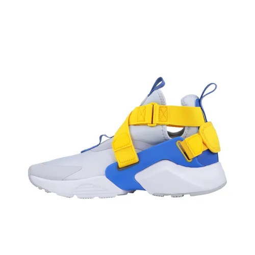 nike Huarache City Shock Absorbers Slip Resistant Abrasion Resistant MID Топ Повседневный Беговые кроссовки GS Серо-желтый