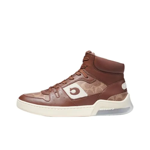 COACH Высокие кеды Fashion Круглый носок Скейтборд Кроссовки Мужские Коричневые